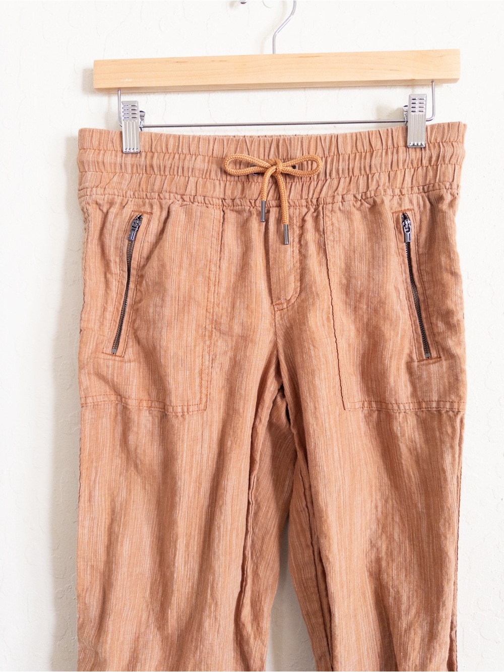 Athleta Cabo Linen Textured Wide Leg Pants size 4 Tan Brown Pull On Beach Travel - Picture 8 of 12